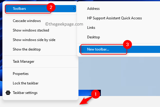 Taskbar Toolbars New Toolbar Min