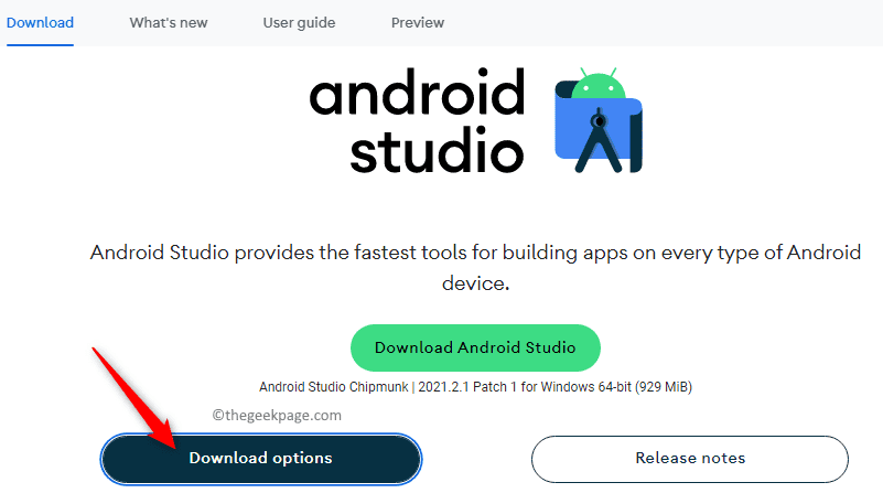 Download Options Android Studio Official Page Min