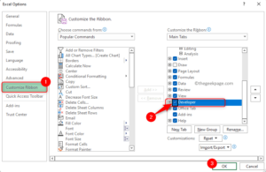 Excel Options Customize Ribbon Check Developer Min