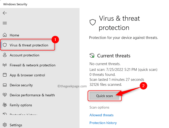 Windows Security Virus Threat Protection Quick Scan Min