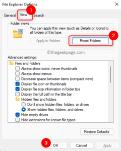 File Explorer Options Reset Folders Min