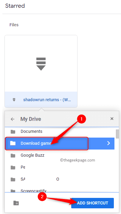 Google Drive Starred Select Folder Add Shortcut Min