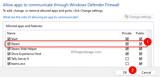 Windows Firewall Allow App Through Firewall Check Stean Click Ok Min