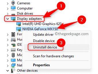 Device Manager Display Adapters Unisntall Device Min