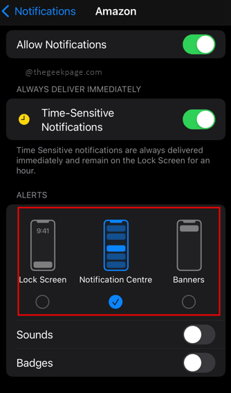 Notification Options Min