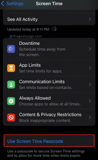 change screen time passcode on child's phone