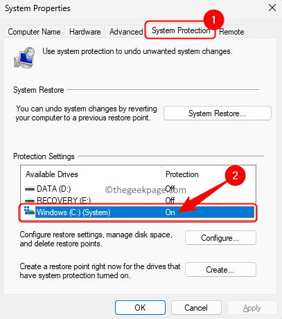 System Properties C Drive Protection Turned On Min