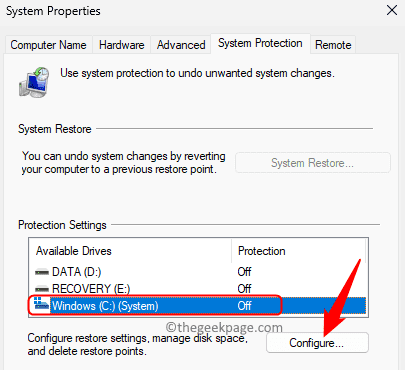 System Protection Configure Min