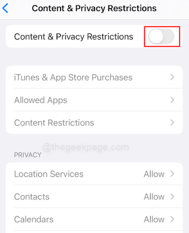 Enable Content & Privacy Min