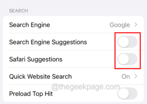disable Search engine and safari suggestions 11zon