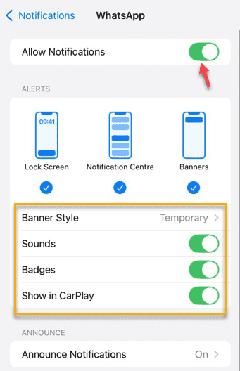 Not getting WhatsApp notifications on Apple Watch - How to fix 3 allow notifs on min