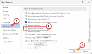 uncheck show text boundaries min