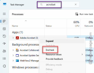 acrobat end task