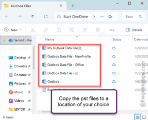 copy the pst files 1