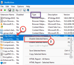 disable selected items