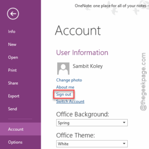 sign out onenote