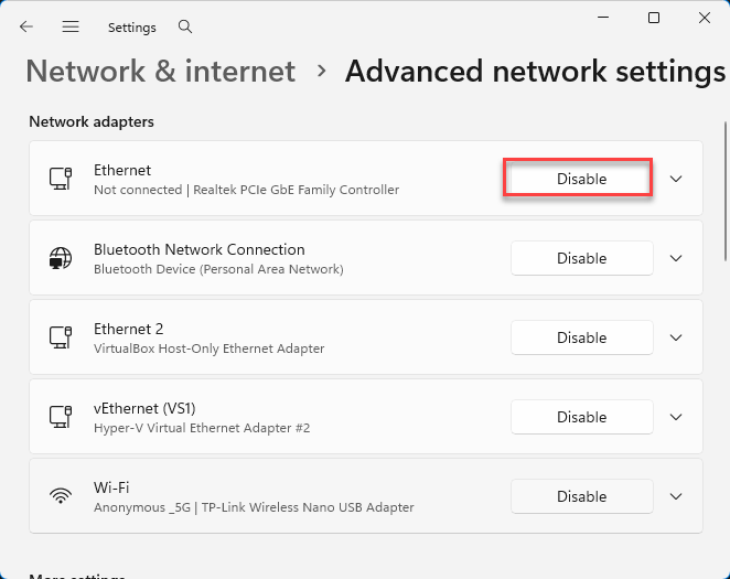 Fix the 'No Internet' Warning When You're Actually Online 3 disable ethernet