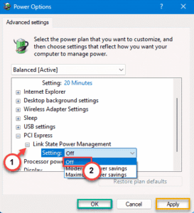 link state power management off