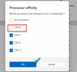 processor affinity cpu 0