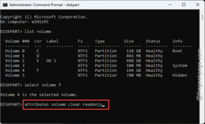 attributes volume clear read only