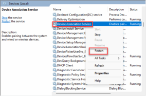 device association service restart