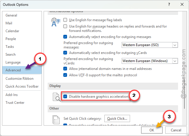 Fix Outlook Classic Freezing in Background (Already Open Error) 3 disable hardware acceleration