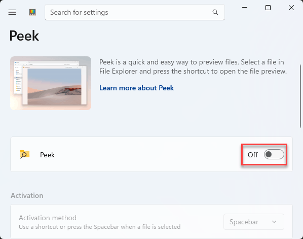 Fix PowerToys Peek Crashing File Explorer (Win 11) 1 peek off