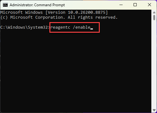 Fix "Reset this PC" Failing or Rolling Back in Windows 11 1 reagentc enable