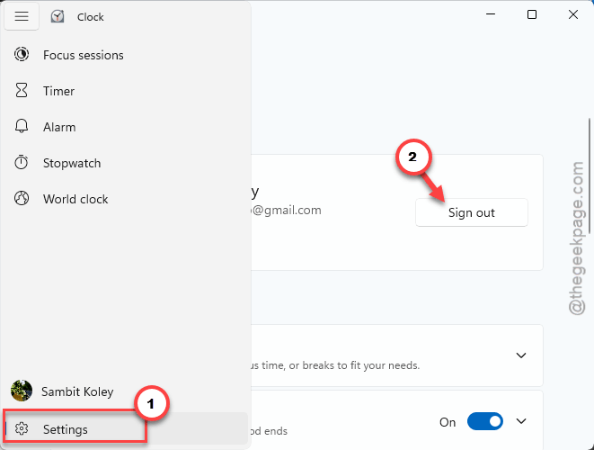 Fix Focus Sessions Not Starting in Windows 11 (Clock App) 2 sign out clock