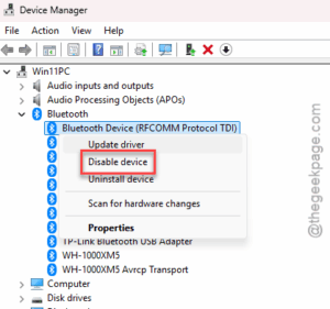 disable bluetooth devie