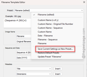 save current settings as new preset