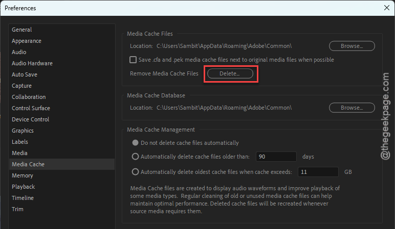 Premiere Pro Freezing on Import / Export Crash (Windows 11) 1 delete media cache