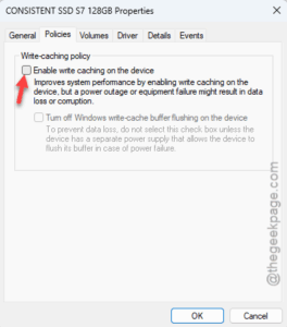 enable write caching on the device